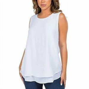 NWT Cristina B Woven Layered Hem Sleeveless Blouse White- Size Small